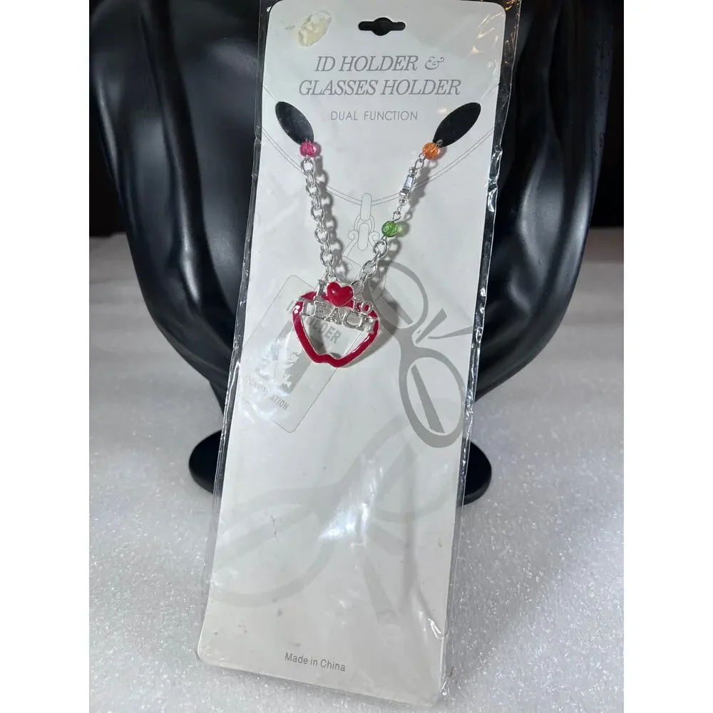 I Love to Teach ID or Glasses Holder Teacher Apple Beaded Accessory Chain NEW